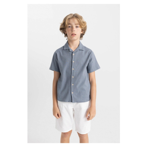 DEFACTO Boy Oversize Fit Wide Mold Polo Collar Seersucker Textured Short Sleeve Shirt