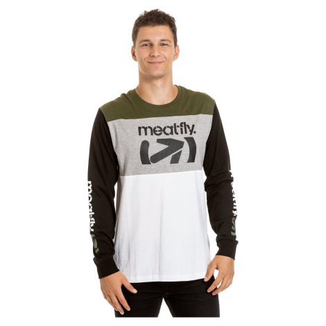 Meatfly pánské tričko s dlouhým rukávem Judgement White/Grey Heather/Olive/Black | Bílá