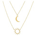 Camerazar Elegantní náhrdelník ze zlaté chirurgické oceli 316L, dvojitý řetízek, slunce a měsíc,