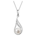 Evolution Group Zlatý 14 karátový náhrdelník slza bílé zlato s bílou říční perlou a brilianty 82
