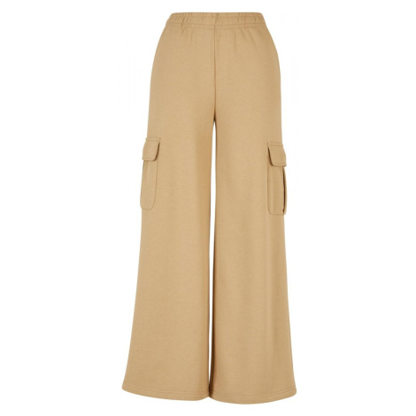 Ladies Highwaist Wide Leg Cargo Terry Pants - unionbeige Urban Classics