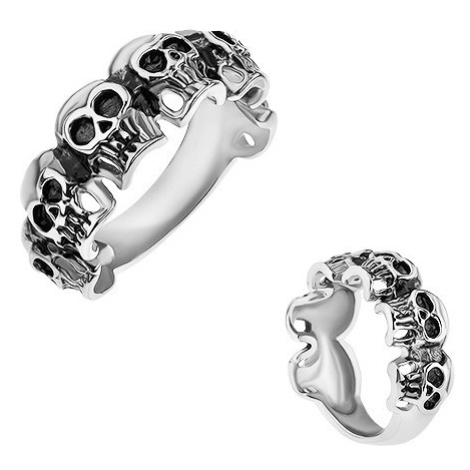 Prsten z chirurgické oceli, malé patinované lebky, stříbrná barva Šperky eshop