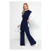 Trendyol Navy Blue Belted Brass Knitted Sweater-Trousers Knitwear Two Piece Set