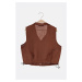 Trendyol Brown Jacket Collar Crop Woven Blouse