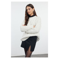 Trendyol Stone Crew Neck Hair Knitted Sweater