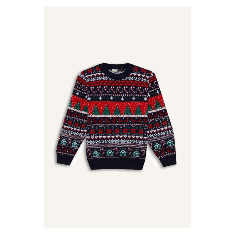 DEFACTO Boy's New Year's Themed Crew Neck Knitted Sweater