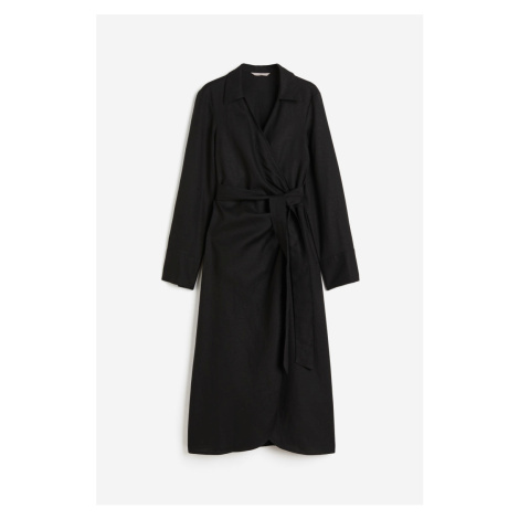 H & M - Zavinovací šaty z lněné směsi - černá H&M