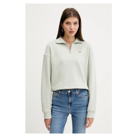 Mikina Tommy Jeans dámská, zelená barva, hladká, DW0DW20946 Tommy Hilfiger