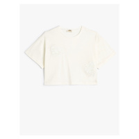 Koton Crop T-Shirt Heart Short Sleeve Crew Neck Cotton