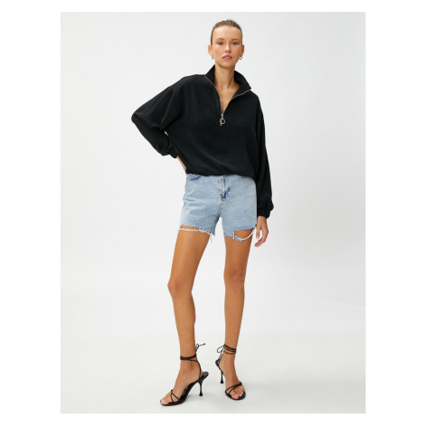 Koton Half-Zip Blouse with Gathering Waist Detail