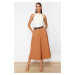 Trendyol Brown Belted Skirt Look Woven Trousers