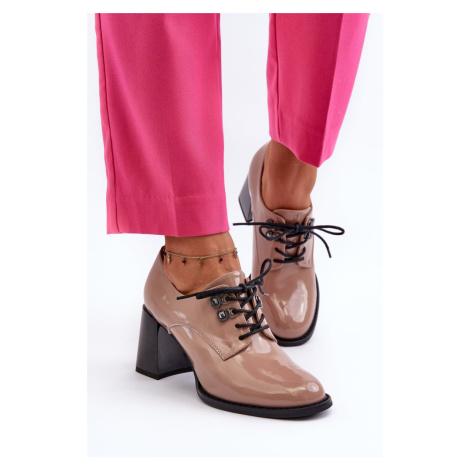 Béžové dámské patentované boty na vysokém podpatku Nelione Kesi