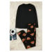 Trendyol Men's Black Regular Fit Teddy Bear Printed Knitted Pajama Set