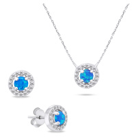 Brilio Silver Půvabný stříbrný set šperků s opály SET225WB (náušnice, náhrdelník)