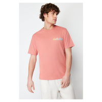 Trendyol Pale Pink Relaxed/Comfortable Cut Color Transition Text Printed 100% Cotton T-shirt