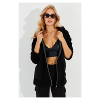 Cool & Sexy Women's Black Plush Zipper Jacket Q979