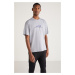 GRIMELANGE Crisp Men's Crew Neck 100% Cotton Print Detail Light Gray T-shirt