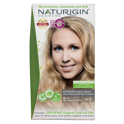 NATURIGIN Organic Based 100% Permanent Hair Colours Beige Golden Blonde 10.3 barva na vlasy 115 