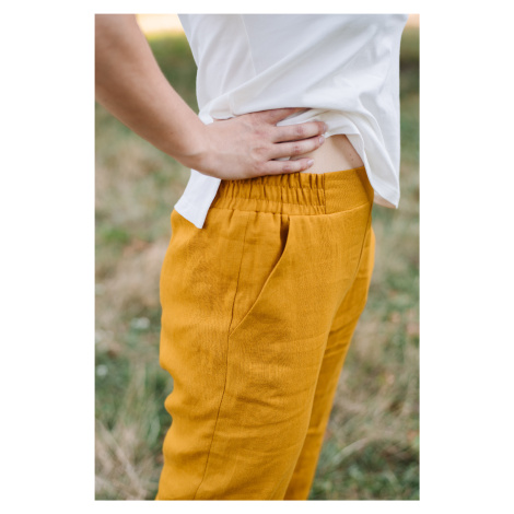Lněné kalhoty Nadine žluté