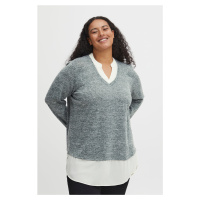 Šedý dámský žíhaný svetr s košilovou vsadkou Fransa