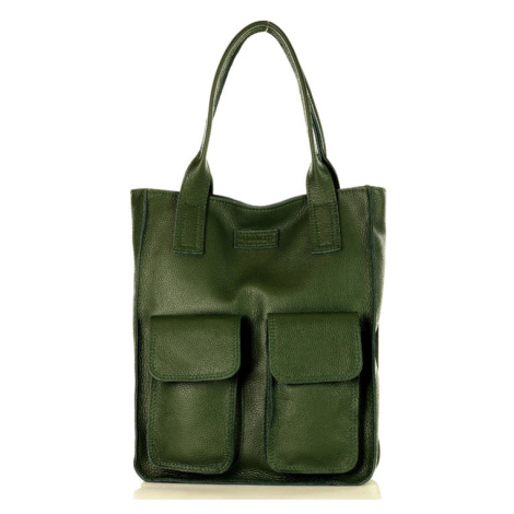 Kožená shopper bag kabelka Vera Pelle 04X khaki Marco Mazzini handmade