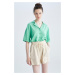 DEFACTO Jacket Collar Relax Fit Short Sleeve Linen Shirt