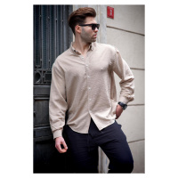 Madmext Men's Beige Long Sleeve Oversize Shirt 6735