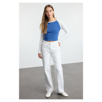 Trendyol Indigo Raglan Sleeve Rib Fitted Crop Knit T-Shirt