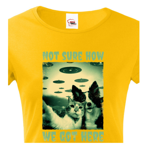 Dámské tričko Kočka a pes - vtipné tričko pro milovníky zvířat BezvaTriko