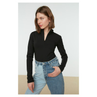 Trendyol Black Zipper High Neck Long Sleeve Flexible Snaps Knitted Bodysuit