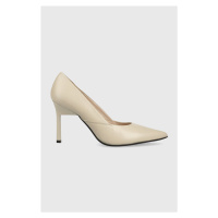 Kožené lodičky Calvin Klein GEO STILETTO PUMP 90 béžová barva, HW0HW01769