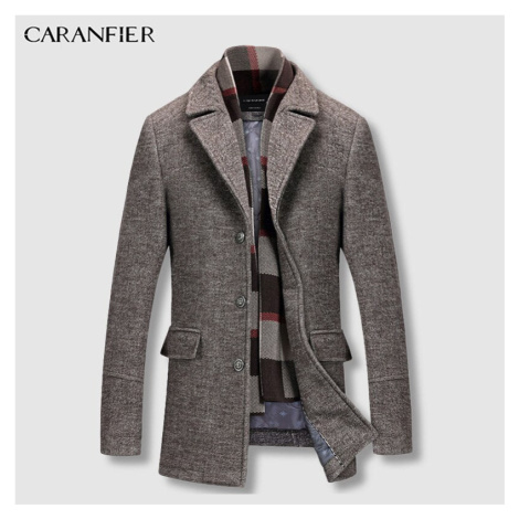 Pánský elegantní kabát slim se širokým límečkem - HNĚDÝ CARANFLER
