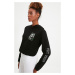 Trendyol Black Licensed Mona Lisa Printed Basic Hooded Knitted Slim Sweatshirt