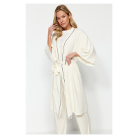 Trendyol Beige 2-Piece Viscose Tie Dressing Gown-Pajama Bottom Woven Pajamas Set