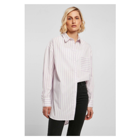 Ladies Oversized Stripe Shirt - white/lilac Urban Classics