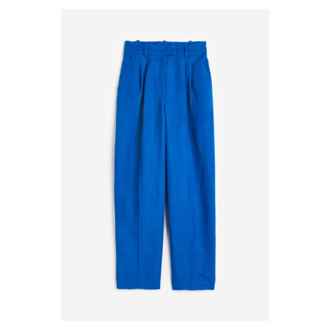 H & M - Kalhoty Tapered z lněné směsi - modrá H&M
