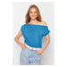 Trendyol Indigo Regular/Normal Fit Asymmetric Collar Zero Sleeve Flexible Knitted Blouse