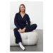 Trendyol Navy Blue Heart-shaped Tie Detailed Polar Fleece Winter Knitted Pajama Set