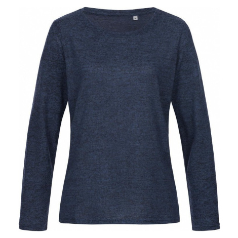 Stedman® Volný dámský melírový pletený svetr s česanou vnější stranou modrá střední melír