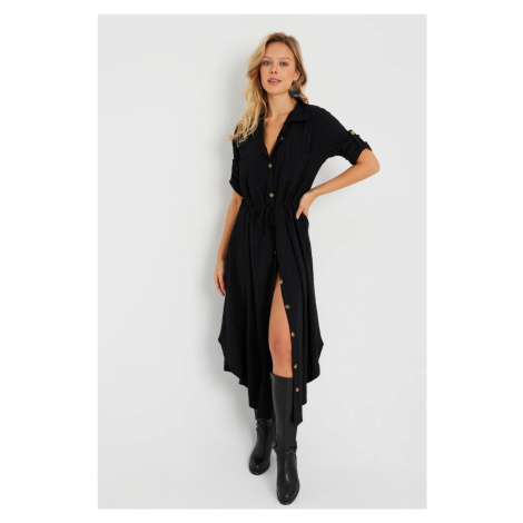 Cool & Sexy Women's Midi Shirt Dress Black Q984