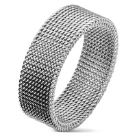 Ocelový prsten stříbrné barvy s vyplétaným síťovaným vzorem, 8 mm