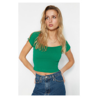 Trendyol Green Fitted/Situated Square Neck Crop Corduroy Stretch Knitted Blouse