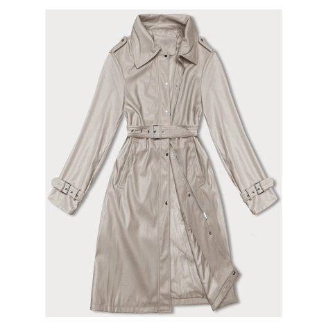 Volný dámský kabát z ekologické kůže J Style v teplé béžové barvě (11Z8101) J.STYLE