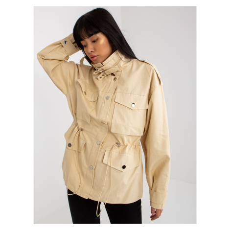 Světle béžová bavlněná přechodná bunda s žebrováním Fashionhunters