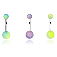 Piercing do pupíku z oceli - dvoubarevné UV kuličky - Barva piercing: Zelená - Modrá