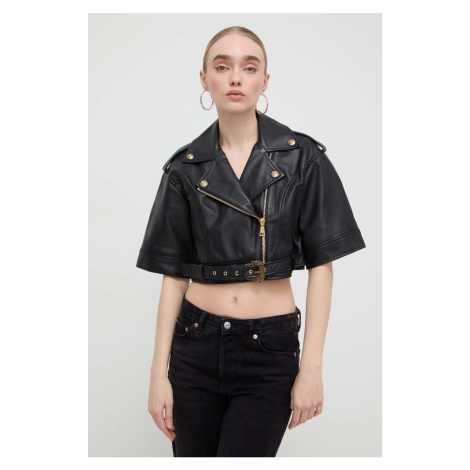 Kožená ramoneska Versace Jeans Couture dámská, černá barva, přechodná, 76HAVP02 CP009