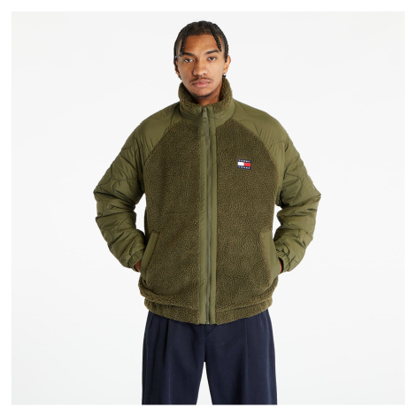 Tommy Jeans Mix Media Sherpa Jacket Drab Olive Green Tommy Hilfiger