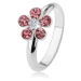 Prsten ze stříbra 925, zářivý kvítek vykládaný růžovými a čirými zirkony