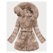Béžová dámská zimní prošívaná bunda obšitá kožešinou (FM16-3)