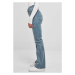 Ladies Highwaist Straight Slit Denim Pants - tinted lightblue washed